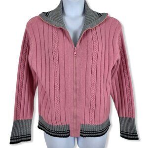 Vintage Sweater Size 2X Zip Up Cardigan Ribbed Pink Acrylic Apollo Made In Korea